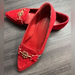 Tommy Hilfiger Red Suede Flats with Gold Accent